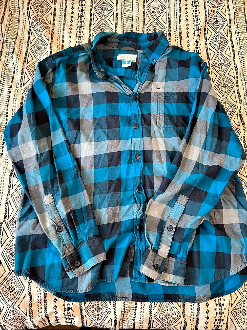 Columbia Out and Back II Flannel Shirt Men's Blue & Gray XL